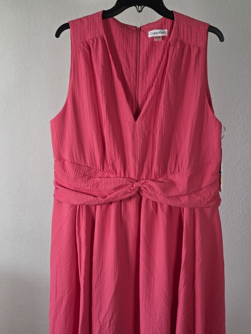 Calvin Klein NWT Pink V Neck Twist Waist Midi Dress Size 16 $149 - Picture 3 of 9